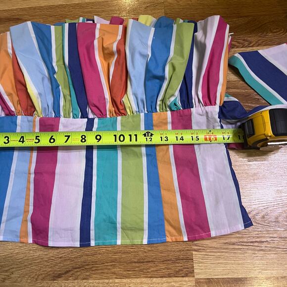 New York & Co Rainbow Stripe Strapless Peplum Bow Top Large Colorful Y2K Pride - Picture 12 of 12
